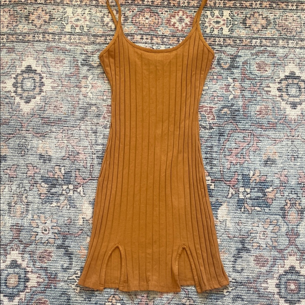 SHEIN Brown and Gold Ribbed Bodycon Mini Dress